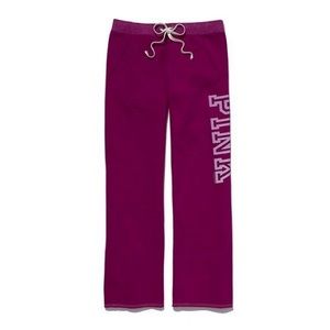 PINK Victoria’s Secret Classic Fit Dark Fuchsia Logo Boyfriend Sweatpants